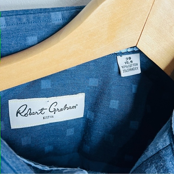 Robert Graham Navy Square Pattern Button Up Shirt 39|16.5 - Picture 4 of 7